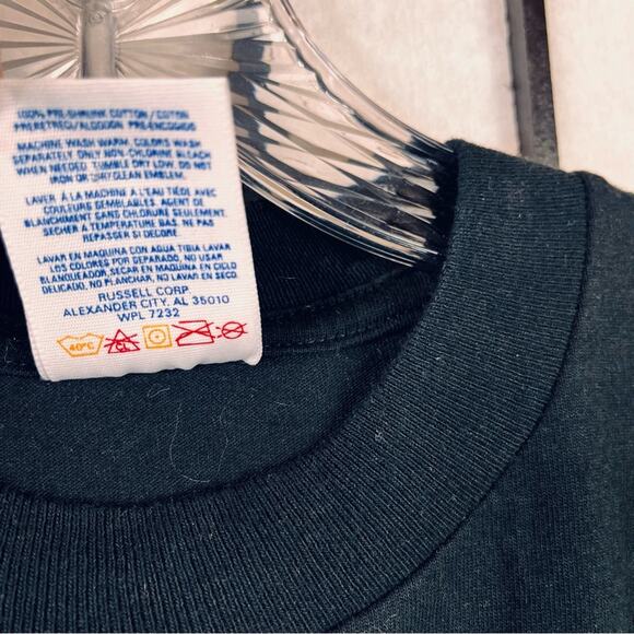 Jerzees Running Man TUT Meaning Of Life 1990's Black T-Shirt Large - Picture 4 of 6